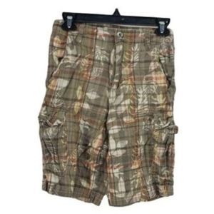 Plugg Boy's Cargo Plaid Leaf‎ Tropical Print Shorts Size 14